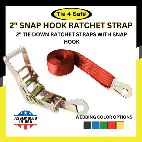 2" x 10' Ratchet Strap w/Snap Hook for Car Hauler Flatbed Trailer Wrecker Red, 4PK